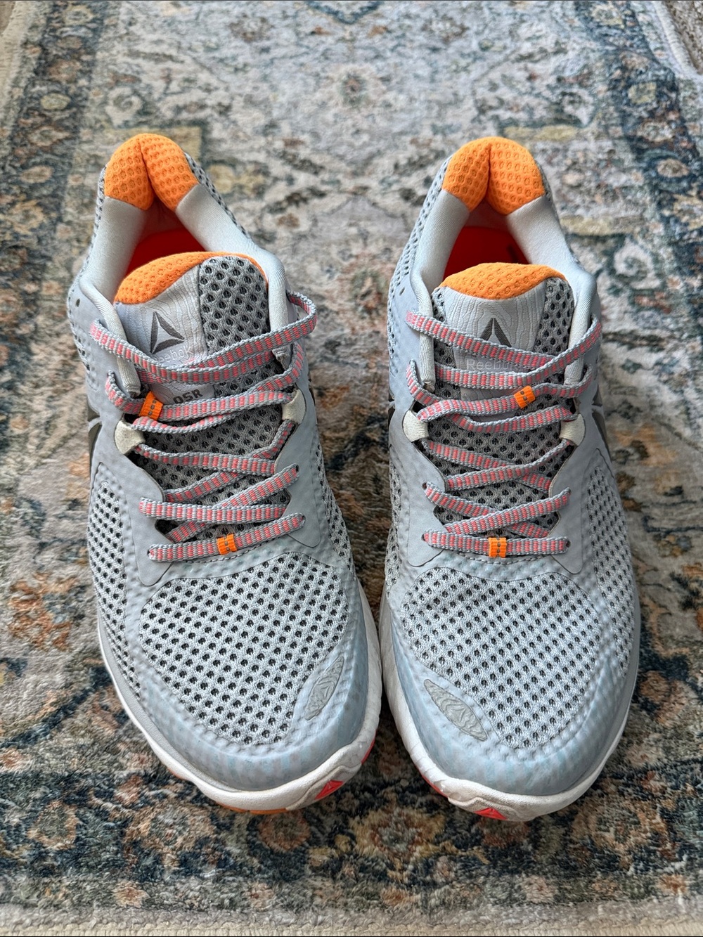 Reebok Light Gray Mesh Running Shoes with Orange Details